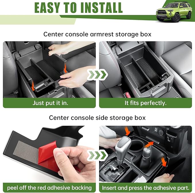 2PCS Center Console Organizer for 2010-2024 Toyota 4Runner Gear Shift Side Tray and Insert Armrest Storage Box for 4 Runner Interior Accessories(2PCS Console Shifter+Armrest Tray/Fit 10-24)