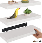 Ballucci Floating Shelves, 16" Wood Wall Shelf Set of 3, Invisible Brackets Floating Shelf for Wall Decor Living Room, Bathro