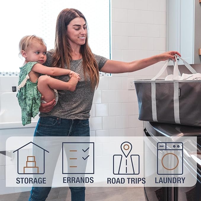 CleverMade Collapsible Laundry Tote 2-Pack (50L) – Foldable Carry-All Storage Bin for Laundry, Car Trunk, RV, Dorm & Home Org