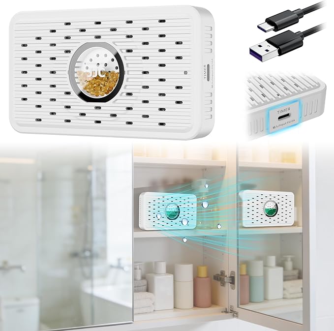 Auto Power-off USB C Rechargeable Gun Safe Dehumidifier Desiccant,Small Reusable Moisture Absorber Silica Gel Packets for 3D
