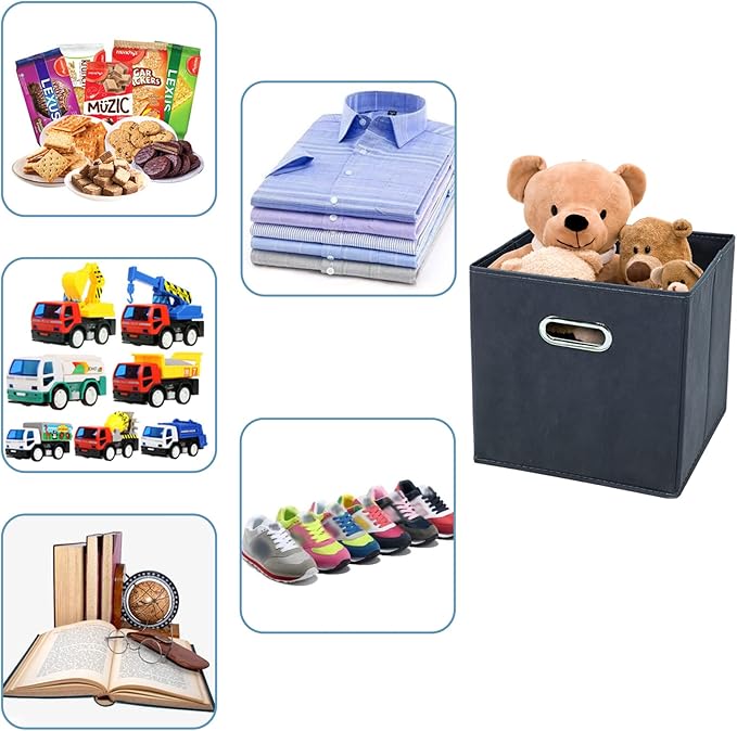 Black Fabric Cubby Storage Bins,13x13x13 Inches ,Cube Organizer Bin Foldable Storage Boxes with Dual Handles Fabric Organizer