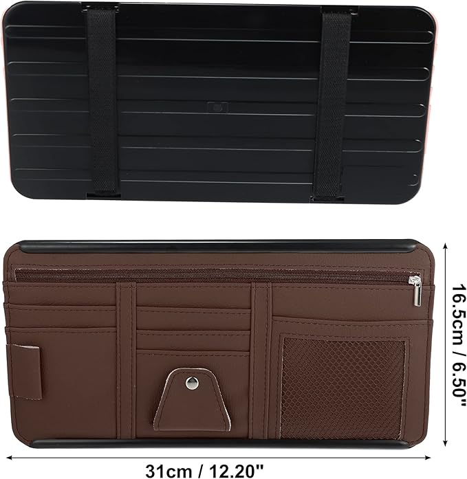X AUTOHAUX PU Leather Car Sun Visor Organizer Glasses Holder Auto Accessories Pocket Organizer with Panel Back Brown