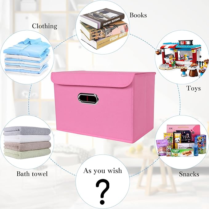 STOREONE Fabric Storage Cube Bins Foldable Organizer Container Collapsible Basket with Lids and Metal Handles, for Home, Bedr