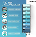 20-Tier Wall File Organizer with 5 Hooks, Hanging Mail Organizer Wall Mounted File Holder, Magazine Rack for Papers, Folders,