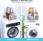 MSJGA Laundry Room Shelves Wall Mounted with Storage Basket - Farmhouse Stackable Wire Wall Shelves Organizer for Towels, Det