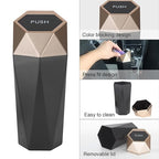 Car Trash Can Bin,Small Garbage Can with Lid,Automotive Cup Holder Mini Cars Trashcan,Portable Cute Cars Door Trash Cans,Women Car Dustbin (2Pcs, Gold)