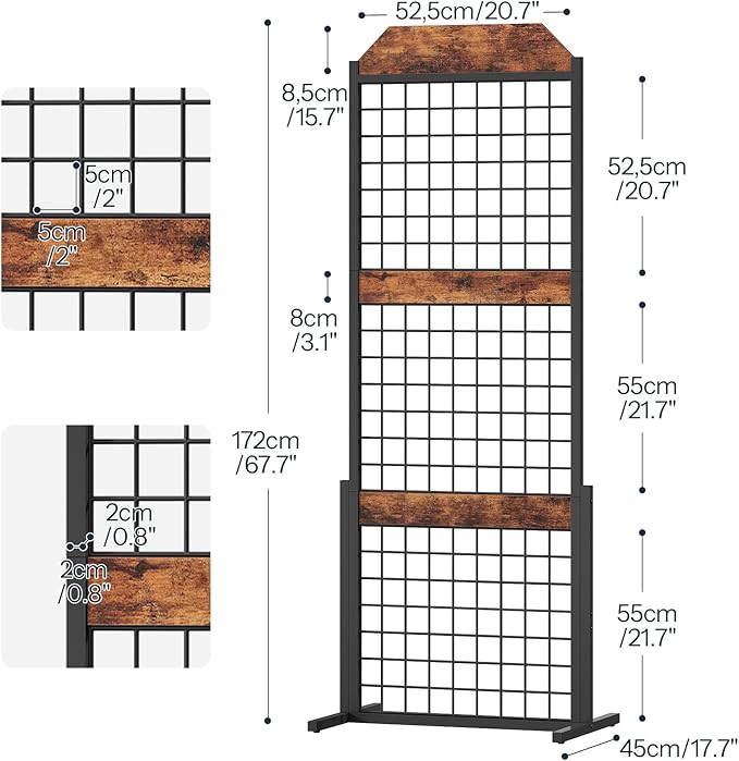 HOOBRO Floating Shelves for Wall, Grid Wall Panel 1.7' x 5.6' Ft Grid Display Rack, 15.4" Wall Mounted Shelves Set of 2, Grid