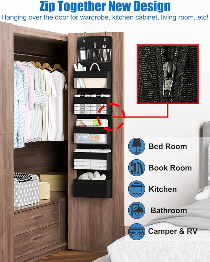 Over Door Organizer, 6 Shelf Camper Storage for RV Bathroom, Behind The Door Storage, Hanging Organizers for Toy Diaper Bedro
