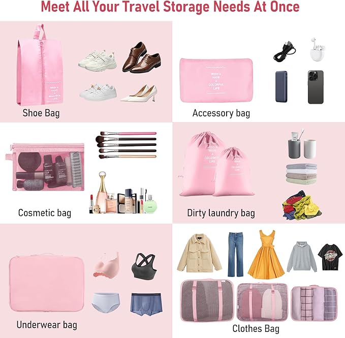 Packing Cubes for Travel - 10 Set Luggage Organizer Bags for Family, Mesh Breathable Travel Packing Cubes for Suitcases Durab
