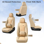 Coverado Car Seat Covers Full Set, Beige Seat Covers for Cars, Waterproof Nappa Leather Automotive Seat Covers with Lumbar He