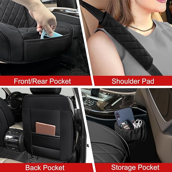 2 Pack Leather Front Car Seat Covers,Universal Breathable Full Surround Leather Car Seat Cover Protector,Split Waterproof Lux