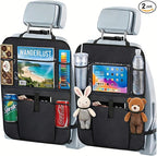 Car Backseat Organizer with 12 Storage Pockets, 12" Touch Screen Tablet Holder, Waterproof Kick Mats Seat Protector, Car Organizers and Storage for Kids, Road Trip Essentials（2 Pack，Black）