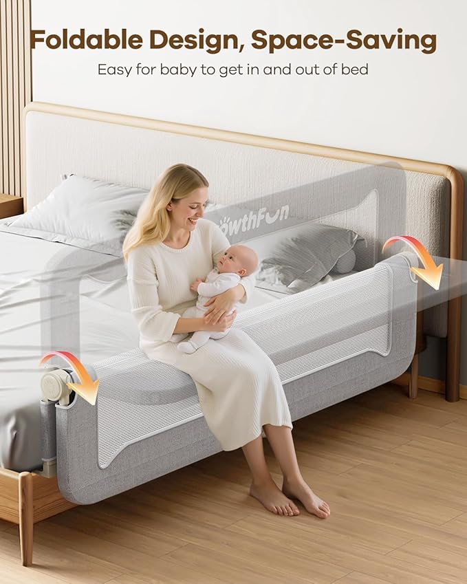 Foldable Bed Rail for Toddlers, 59in Reinforced Carbon Steel Frame&Connectors, Breathable Cationic Fabric, Safety Toddler Bed