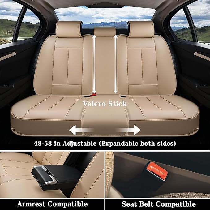 Coverado Car Seat Covers Full Set, Premium Nappa Leather Seat Covers for Car, Waterproof Car Seat Protector with Lumbar Suppo