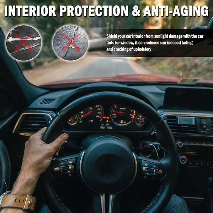 2PCS 59.06X5.91 Inch Car Window Tint Film Kit 5% VLT,Anti-Glare Car Front Windshield Tint Strip with Knife & Scraper,Cuttable Automotive Window Tints Kit Cars Accessories