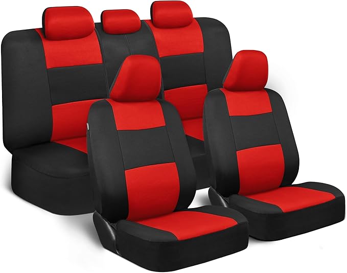 BDK PolyPro Car Seat Covers Full Set in Red on Black – Front and Rear Split Bench Seat Covers, Easy to Install, Accessories f
