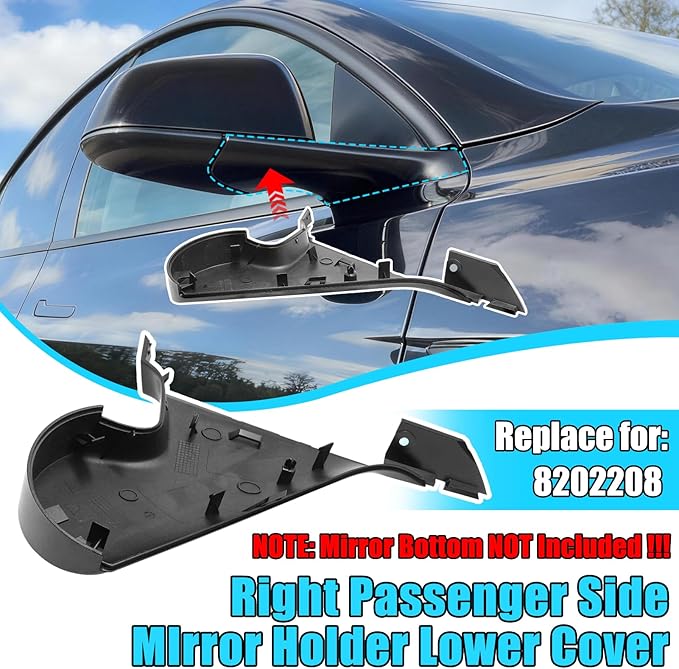 Jaronx Compatible with Tesla Model Y Mirror Holder Lower Cover 2018-2024, Right Passenger Side Rearview Mirror Bracket Bottom Base Cover Replacement for Tesla Model Y Accessories 8202208