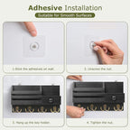 Key Holder Wall Mount, Wooden Adhesive Mail and Key Organizer with Drawer, Small Shelf, 8 Hooks, 2 Installation Methods, Blac