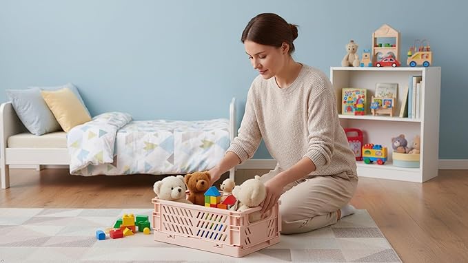 Xhwykzz 4 Pack Pastel Crates for Storage, Plastic Folding Basket, Colorful Small Storage Containers for Bedroom Office Classr