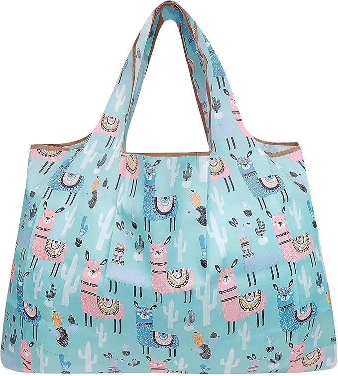 allydrew Large Foldable Tote Nylon Reusable Grocery Bags, 6 Pack