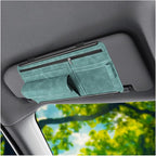 Car Sun Visor Organizer, Leather Multi-Pocket Glasses Card Holder with Zipper, Waterproof Scratch-Resistant Sunshade Storage Bag, Universal Auto Interior Accessory for Car/Truck/SUV (Blue)