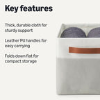 Amazon Basics Collapsible Storage Bins with Faux Leather Handles, Foldable Organizing Containers for Closet, Clothes, Toys, L