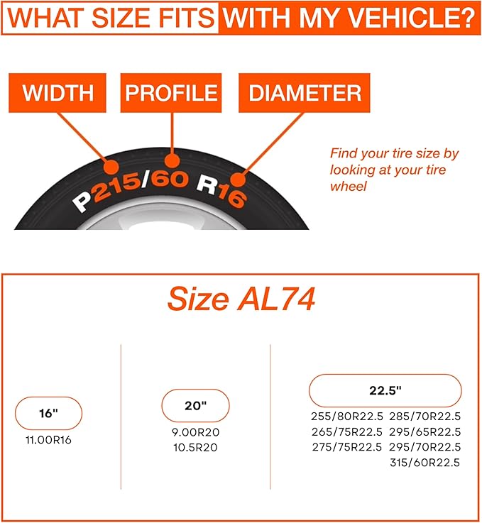 AutoSock Commercial Vehicle Snow Socks for Tires, AL74 - Car Sock Tire Traction Device for Snow, Ultimate Chain Alternative f