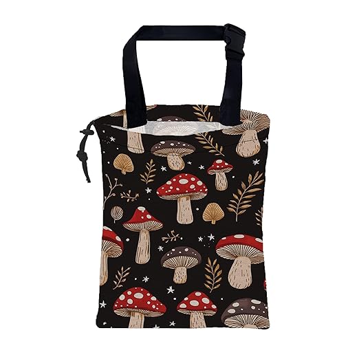 Car Garbage Bag Mushrooms and Golden Leaves Hanging Canvas Car Trash Bag Drawstring Car Back Seat Organizer for Car Back Front Seat Console with Adjustable Buckle