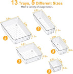 SMARTAKE 13-Piece Drawer Organizers with Non-Slip Silicone Pads, 5-Size Desk Bathroom Drawer Organizer Trays Storage Tray for