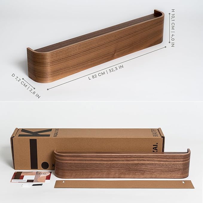 Kazai. Wall-Mounted Coat Rack 'Toke' - Modern Design with Hidden Wall Hooks - Solid Wood Veneer Panel Hanger - Walnut