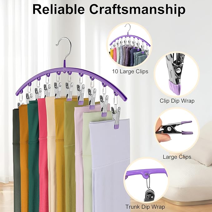 Legging Organizer for Closet, Metal Yoga Pants Hanger w/Rubber Coated 4 Pack w/10 Clips Hold 40 Leggings, Hangers Space Savin