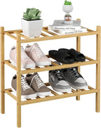 ROMGUAR CRAFT 3-Tier Bamboo Small Shoe Rack, Free Standing Wood Shoe Shelf Storage Organizer for Closet Entryway Stackable (N