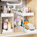 Simple Trending Under Sink Organizer 2 Pack, Sink Pull-Out Sliding Storage Cabinet, 2-Tier Under Shelf Organizer for Kitchen 