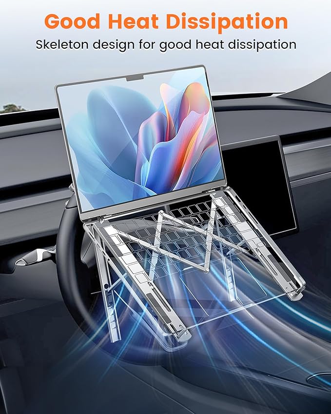 Steering Wheel Laptop Holder for Car SUV Pickup Truck Tesla Vehicle Workstation, Adjustable Foldable Portable iPad Tablet Laptop Stand for Desk, Tiktok Car Travel Essentials 2026 -Silver