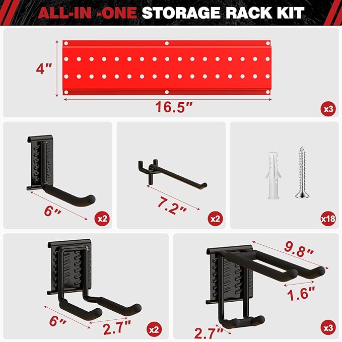NattyDot Garage Tool Organizer Wall Mount 49.5inch With 9 Hooks,Shovel Holder Wall Mount Ski Rck for Garage Garden Tool Rack 