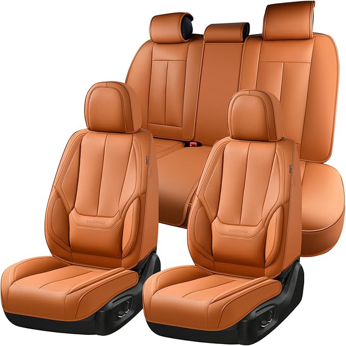 Coverado Seat Covers, Car Seat Covers Full Set, Leather Seat Covers for Cars, Car Seat Protector, Orange Car Seat Covers Fron