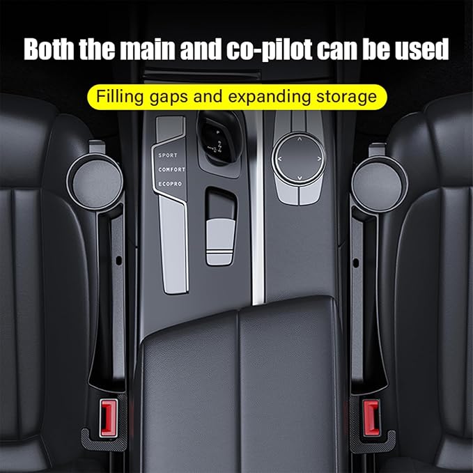 2 Pack Universal Dual Car Seat Gap Filler with Cup Holder, Car Gap Plug Seat Fillers with Cup Holders Odorless Black-Carbon Fiber Texture for Cars SUV Trucks, Console Side Gap Organizer Storage