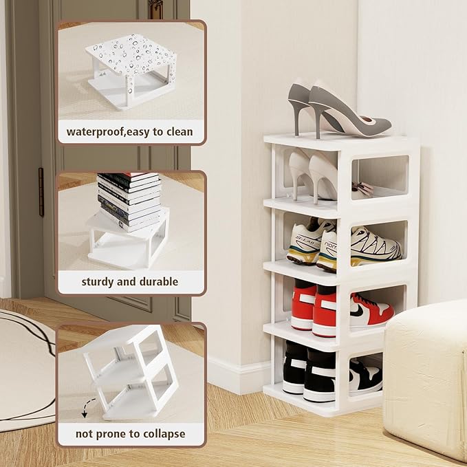 SEE SPRING 5-Tier Stackable Shoe Rack Organizer – Plastic Shoe Storage Shelf for Entryway, Closet, Bedroom – Holds Size 13 Sh