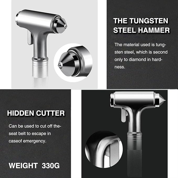 2-Pack Alloy Car Window Breaker with KM46 Tungsten Tip, 3-in-1 Glass Breaker & Seatbelt Cutter & Escape Hammer Car Emergency 