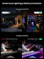 Car LED Lights Interior, 16M Colors APP & CarPlay Control, Music Sync Ambient Lighting Kit, Auto-On/Off，Voltage Protection, Brightness Dimmer 12V DC LED Strip Lights for Car, Truck, SUV