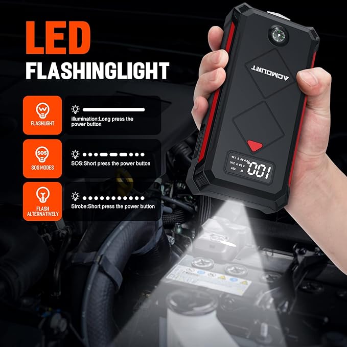 Acmount P100 Car Jump Starter, 5000A Peak Lithium Jump Starter Battery Pack for Up to 10.0L Gas or 8.0L Diesel Engine, Safe