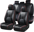 Coverado Car Seat Covers Full Set, Black Redline Seat Covers for Cars, Waterproof Nappa Leather Automotive Seat Covers with L