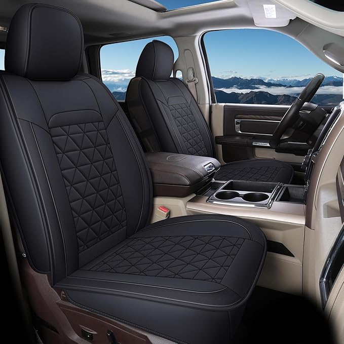Coverado Car Seat Covers Full Set, Leather RAM 1500 Seat Covers Protectors Compatible with 2002-2025 Dodge RAM 1500 2500 3500