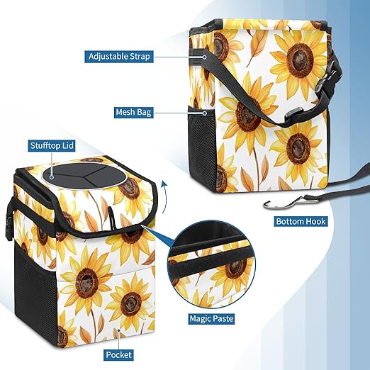 Car Trash Can – Multi-Purpose, Lightweight and Portable with Durable Water-Resistant Coating, No Installation Required, Practical and Ample Capacity, Variety of Colors.Beautiful Sunflower
