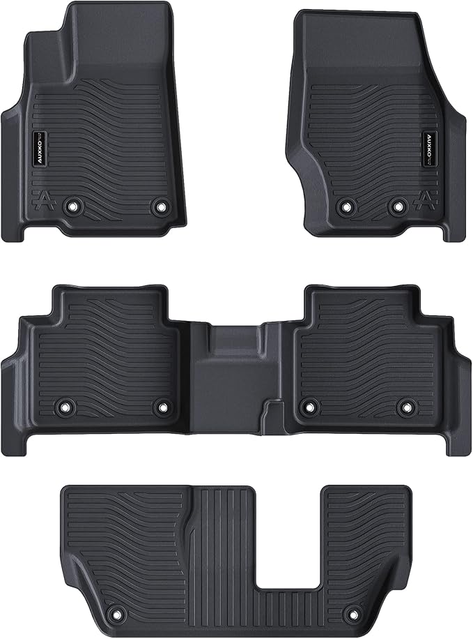 Auxko All Weather Floor Mats Fit for Jeep Grand Cherokee L 7 Seat(2nd Row Bench Seat) 2021-2025 2026 TPE Rubber Liners Accessories All Season Guard Odorless 3 Row Black
