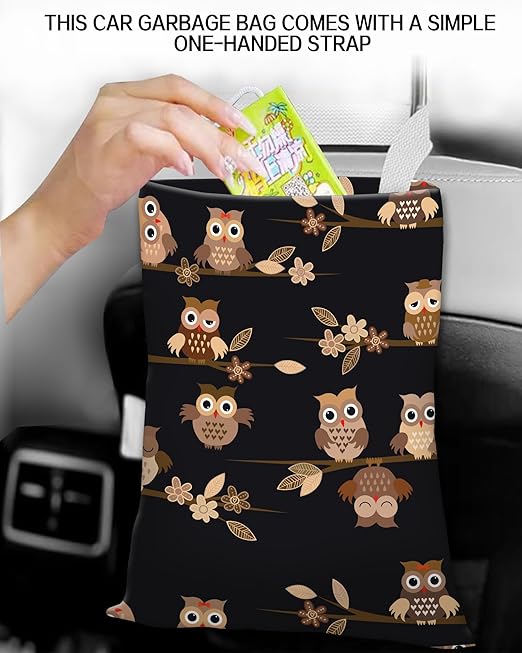 Car Trash Can, Durable Hanging Car Trash Garbage Bag, Cute Automotive Garbage Cans Organizer, Cute Brown Cartoon Owls