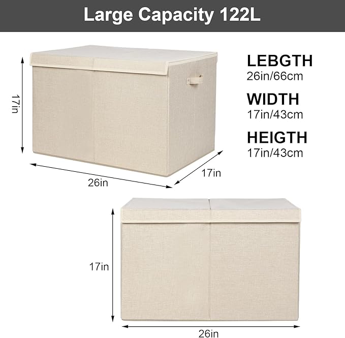 popoly 122L Large Toy Box Chest with Lid, Foldable Toy Storage Organizer Bin Boxes with Removable Divider for Kids, Boys, Gir