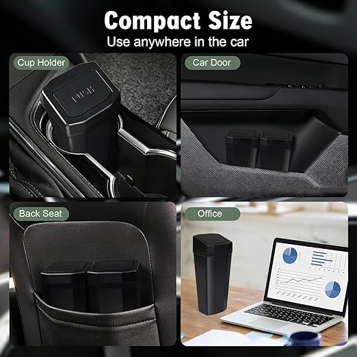 Car Trash Can with Lid - Mini Car Garbage Can Bin for Cup Holder - Black Small Leakproof Vehicle Trash Bin for Back Seat, Cute Automotive Accessories Organizers and Storage for Door SUV Truck
