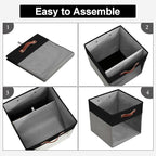 Bagnizer Storage Cubes, 4 Pack Linen Foldable Storage Bins (13 x 13 inch) with Clear Window and Handles, Fabric Organizer for