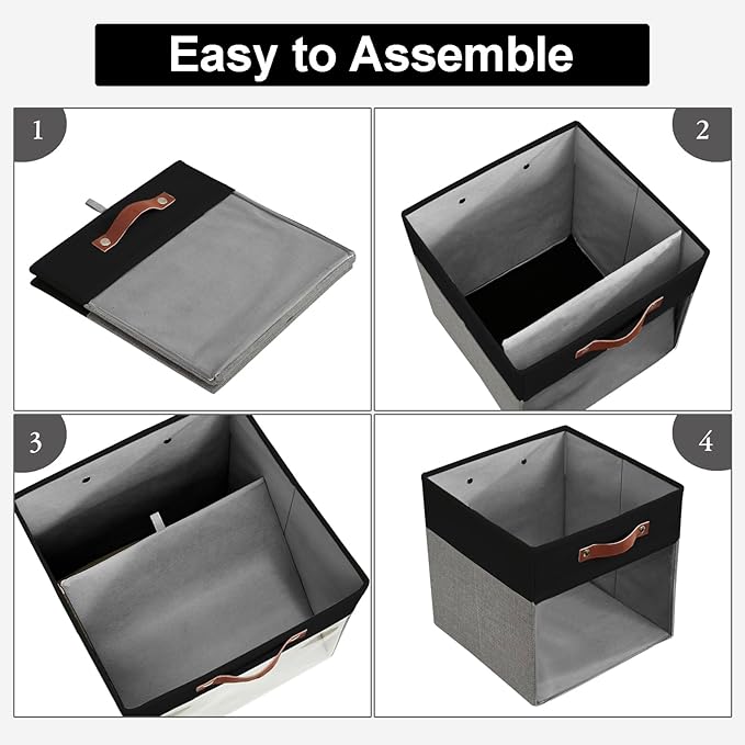 Bagnizer Storage Cubes, 4 Pack Linen Foldable Storage Bins (13 x 13 inch) with Clear Window and Handles, Fabric Organizer for